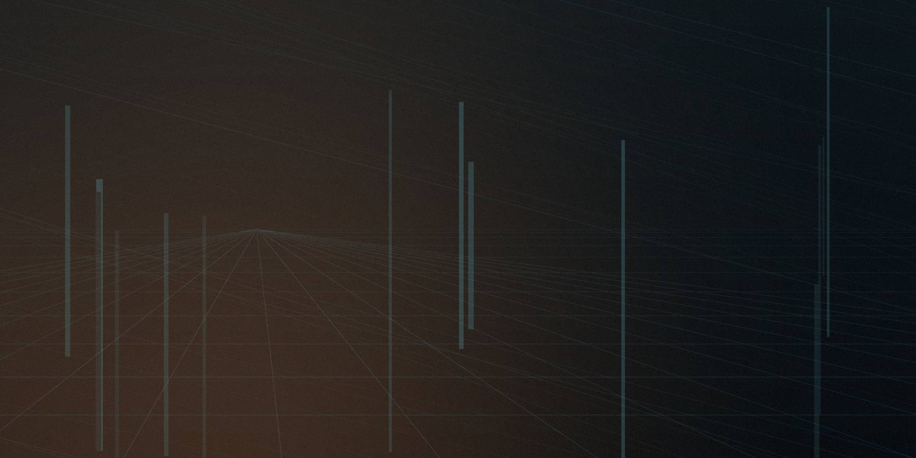 Abstract line drawing of vertical bars over a dark grid lit by a warm glow.