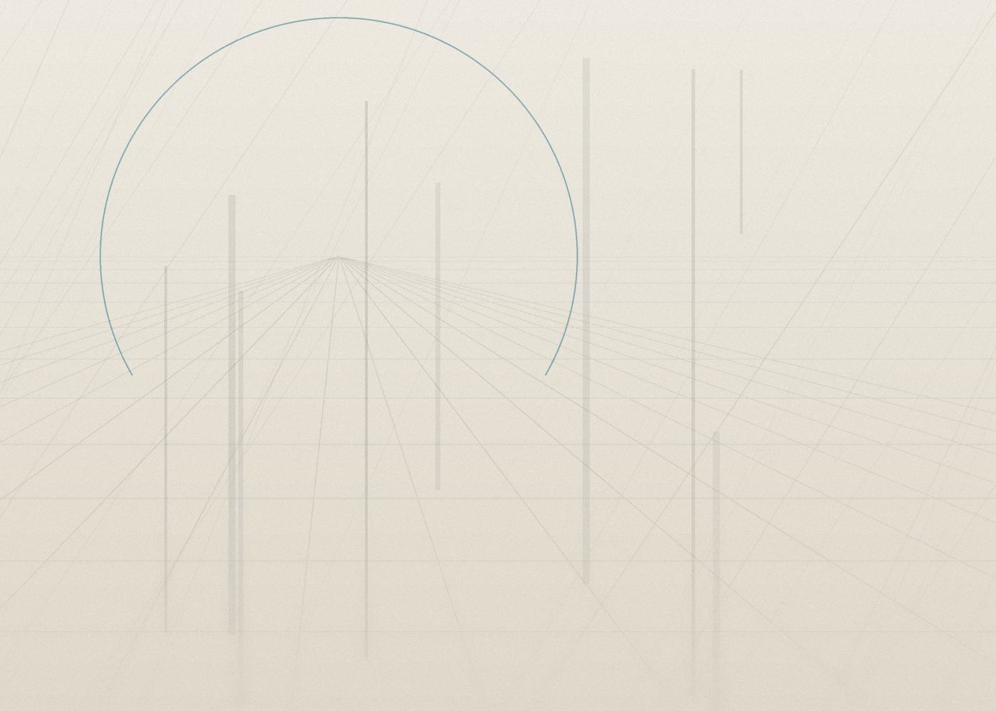 Abstract pale drawing of vertical markers along a grid running to a single vanishing point.